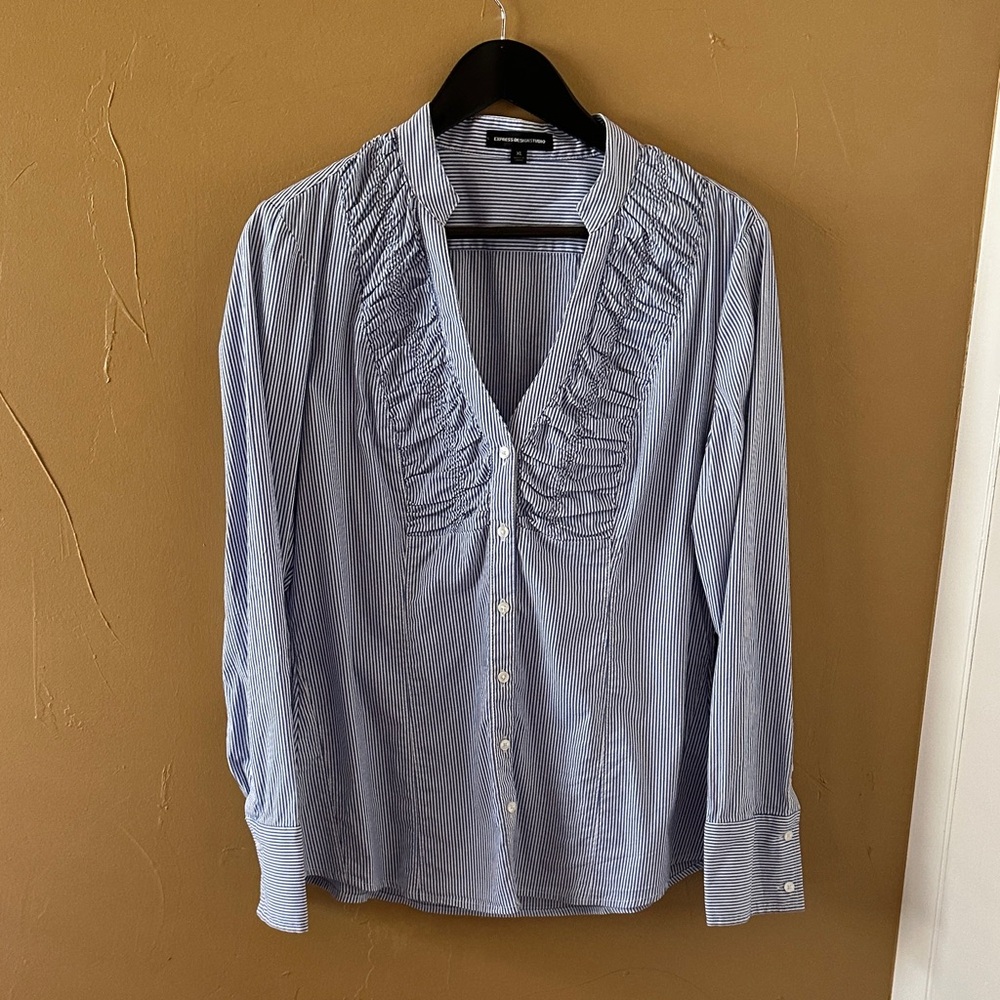 Express Design Studio Light Blue and White Striped Shirt